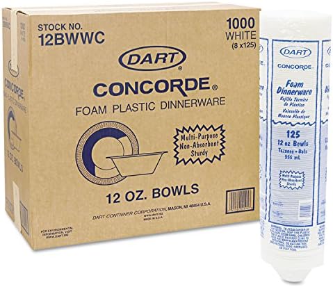 Dart 12BWWCR Concorde Foam Bowl, 10 12oz, White, 125 per Pack (Case of 8 Packs)