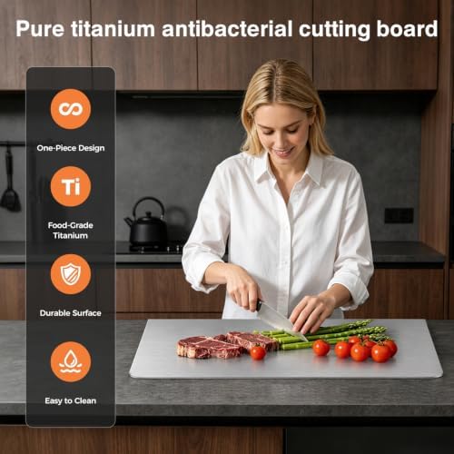 Titanium Cutting Boards for Kitchen, Double-sided non-toxic Pure Titanium Cutting Board, Dishwasher Safe Chopping & Kneading Board for Meat, Fruits, Vegetables & Baking,16 * 12