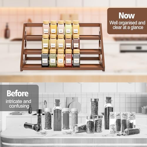 Spice Rack - Bamboo Wood Spice Rack Organization for Cabinet/Countertop - Brown