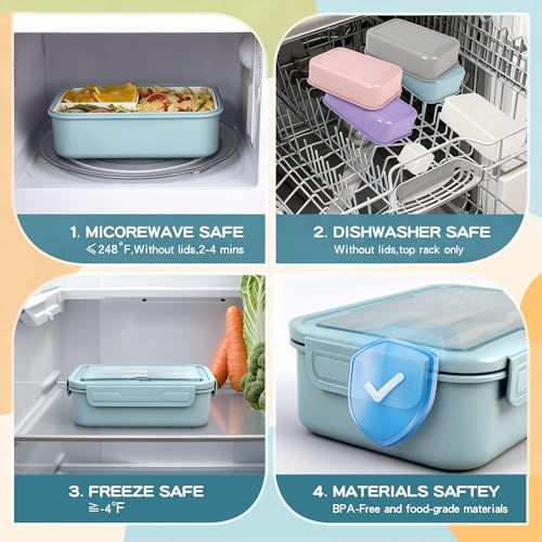 1100ml Bento Box with Bag, Leak Proof with Utensil &Sauce Box Blue