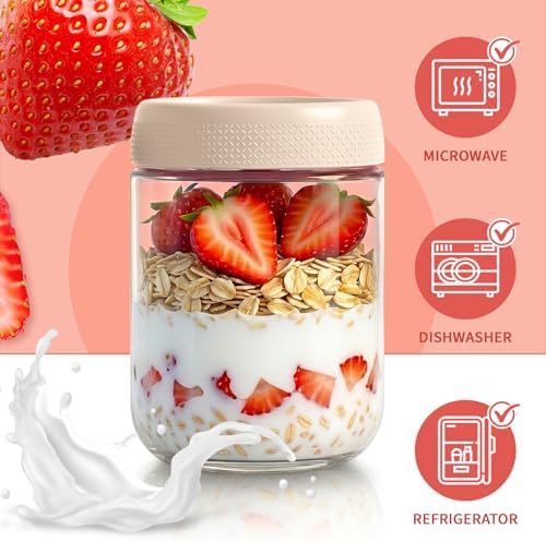 16oz Jars with Lids, Parfait Cups with Lids Reusable, Wide Mouth Mason Jars