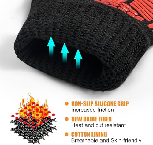 BBQ Gloves, 1472°F Heat Resistant with Silicone Grip Oven Mitts