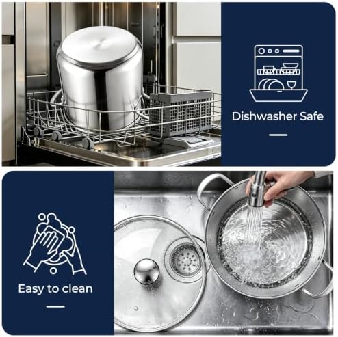 E-far Large Stainless Steel Stock Pot with Lid, 24QT Induction Cooking Pot