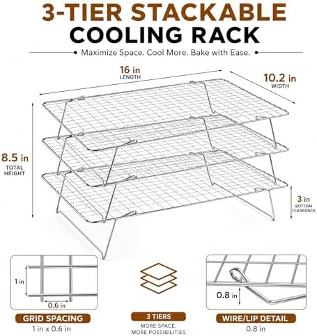 Cooling Rack 16"x10", 3-Tier Stackable & Collapsible Cooling Racks