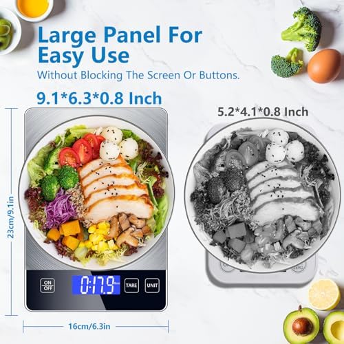 Food Kitchen Scale, Digital Food Scale 33lb Digital Kitchen Scale Precisely Measures Grams and Ounces for Meal Prep Baking and Cooking, 304 Stainless Steel Kitchen Scale LCD Display