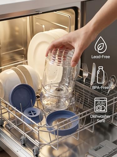 Homnoble Pickle Jar with Strainer Flip for Pickle Juice Separator from Wet and Dry, Upgrade Food-grade ABS Lid and BPA Free Hourglass Pickle Jar for Airtight Food Storage, Haze Blue
