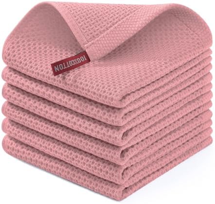 Homaxy 100% Cotton Waffle Weave Kitchen Dish Cloths 6-Pack, Dried Rose