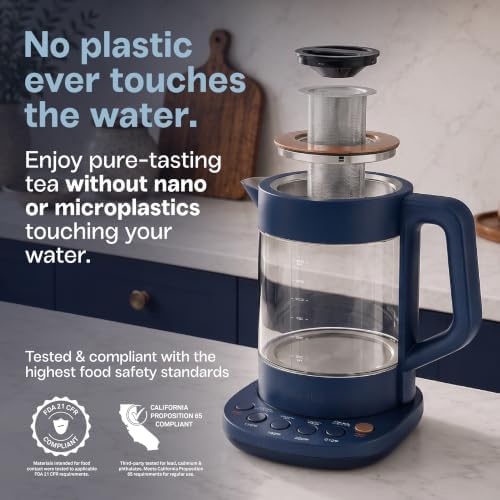 Viante Alba Electric Tea Kettle, Infuser, No Plastic, 1.5L, Midnight Blue