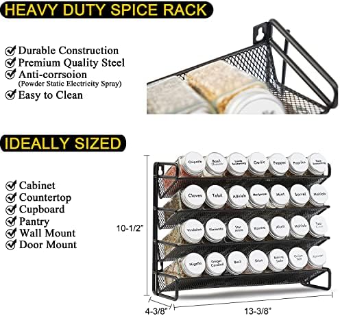 SpaceAid Spice Rack Organizer with 28 Spice Jars, 386 Spice Labels, Chalk Marker and Funnel Set for Cabinet, Countertop, Pantry, Cupboard or Door & Wall Mount - 28 Jars, 13.4" W × 10.8" H, White