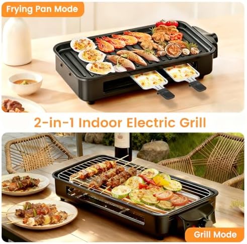 Electric Indoor Grill 1700W 2 in 1 Smokeless Griddle Grill Pan for Kitchen