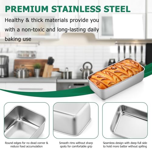 TeamFar Loaf Pans for Baking, 9 x 5 Inch Stainless Steel Loaf Bread Pans