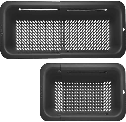 LASSHSWA Collapsible Colander for Kitchen, Over the Sink Strainer Basket for Kitchen, Fruit Pasta Food Strainer Expandable Plastic Colander BPA Free (Black)