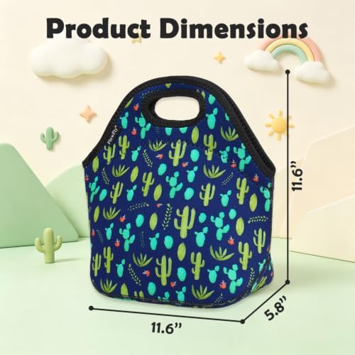 FlowFly Neoprene Lunch Tote Insulated Thermal Reusable Lunch Bag Box for Boys Men with Zipper (Cactus)