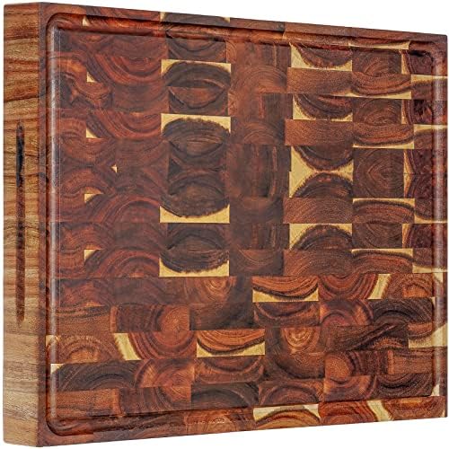 AZRHOM Acacia End Grain Wood Cutting Board 20x15x2 In Thick Butcher Block