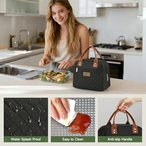 HOMESPON Insulated Lunch Bag for Women Men, Cooler Tote Box, Black