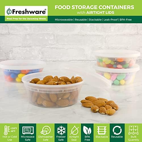 Freshware Food Storage Containers [50 Set] 8 oz Plastic Deli Containers with Lids, Slime, Soup, Meal Prep Containers, BPA Free, Stackable, Leakproof, Microwave, Dishwasher and Freezer Safe