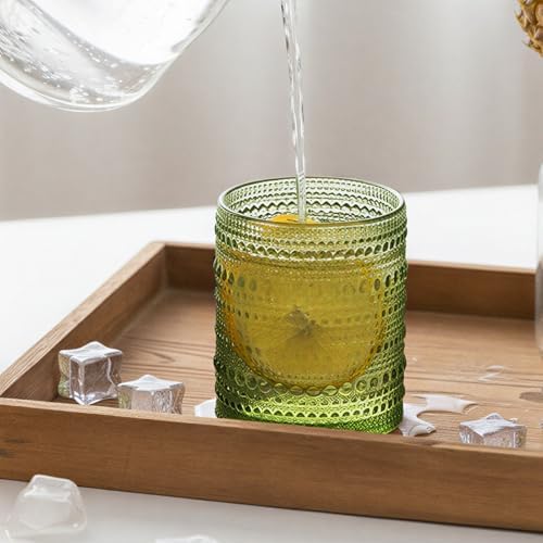 Moretoes 10oz Green Hobnail Drinking Glasses Set of 6 Cocktail Glasses