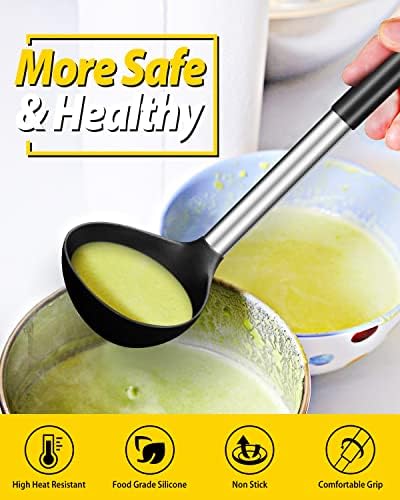 BUNDLEPRO Silicone Soup Ladle Spoon Kitchen Utensils, 2 Pack, Black-White