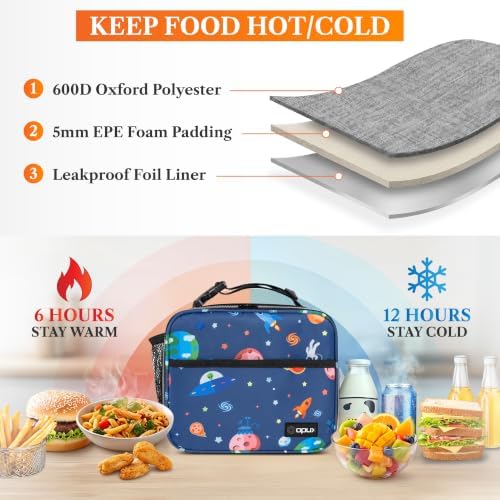 Opux Space Astronaut Lunch Bag, Soft Insulated Lunch Box for Kids, Boys, Girls, Reusable, Portable, Waterproof, Durable