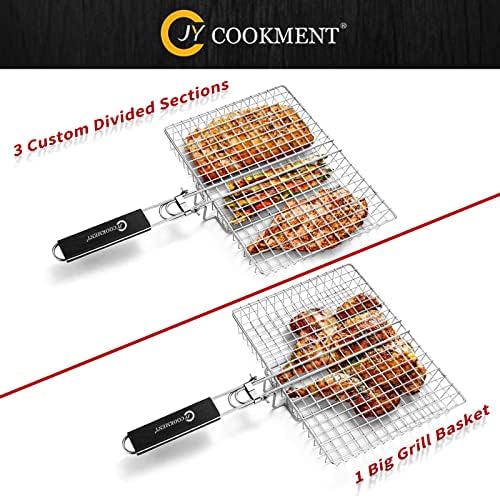 Grill Basket Stainless Steel with Portable Removable Handle Grilling Basket