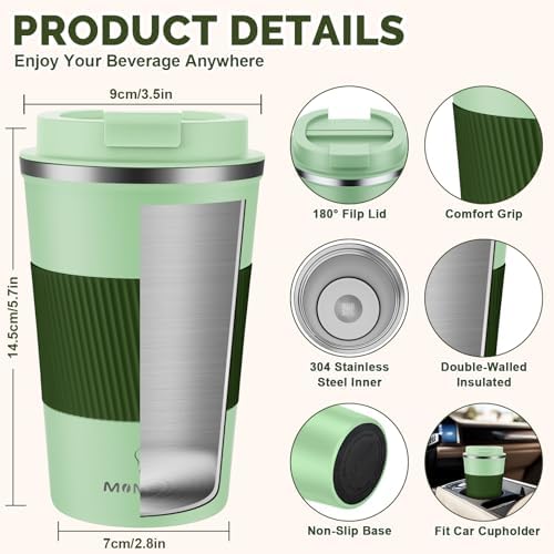 MOMSIV 12oz Travel Coffee Mug, Insulated Coffee Cup with Leakproof Lid