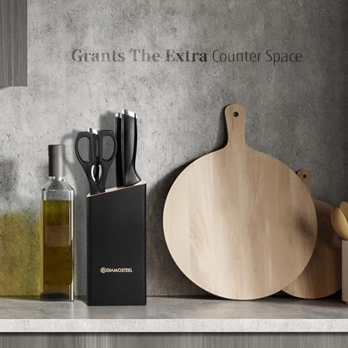 Black Knife Set with Wooden Block, 7-Piece Sharp Knife Block Set