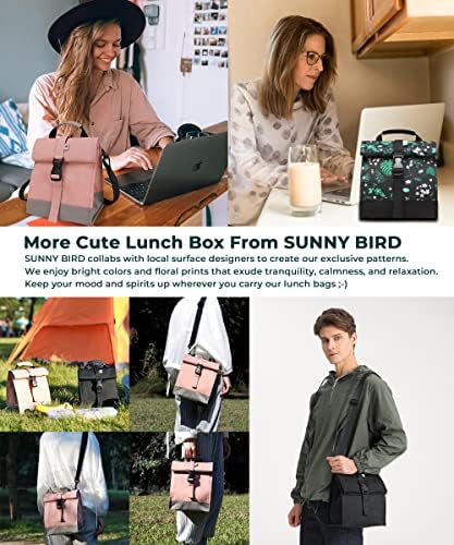 SUNNY BIRD Insulated Lunch Bag Rolltop Lunch Box (Floral & Foliage)