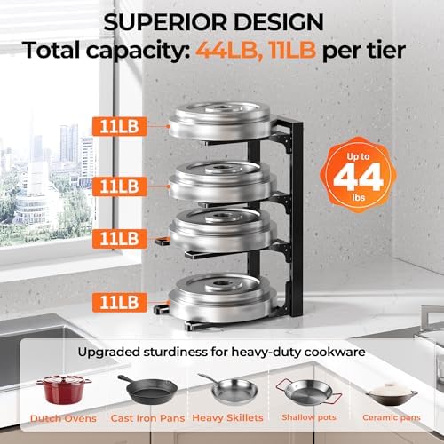 MUDEELA Pot and Pan Organizer Under Cabinet 15.75", 4-Tier Pot Rack, 1 Pack