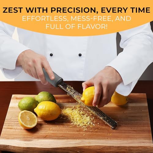 Orblue Lemon Zester & Cheese Grater - Premium Citrus Zester, Kitchen Grater for Parmesan, Chocolate, Fruits, Vegetables, Ginger, Garlic, Nutmeg - Stainless Steel Blades with Protective Cover, Gray