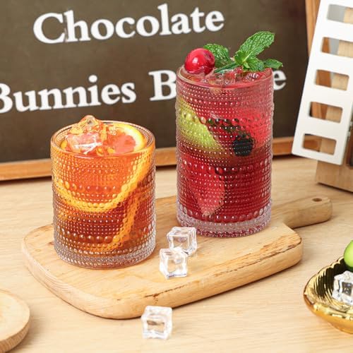 Moretoes 2pcs Hobnail Drinking Glasses,Vintage Glass Cups Set