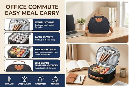 Insulated Lunch Box Lunch Bag for Women Teen Girls Teacher Mom,Soft Cooler | Large-Capacity | Water Resistant | Adjustable Strap Stylish Lunch Tote for School Office Work Travel Picnic