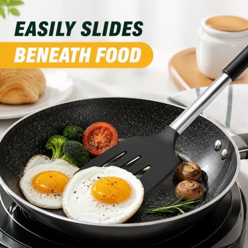 2-Piece Silicone Utensil Set:Heat-Resistant & BPA Free（Black）