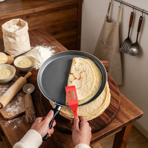 【2 Pack】Kunovo Small Spatula for Nonstick Cookware Mini Spatulas for kitchen Use,Heat-Resistant Silicone Thin Spatula Cooking Baking (Red-2)