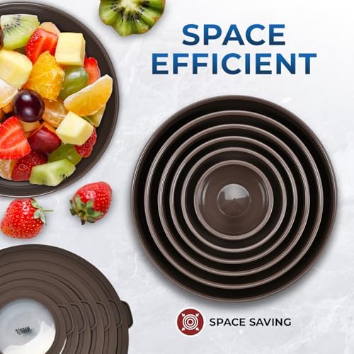 Bakken Master 12 Piece Plastic Nesting Bowls with Lids - Mixing Bowls Set includes 6 Prep Bowls and 6 Lids, BPA-Free, Reusable Meal Prep Containers, Microwave, Freezer & Dishwasher Safe, Brown