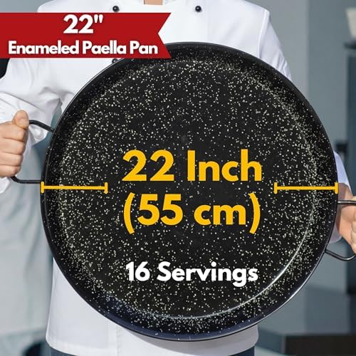 Paelluxe Paella Pan Enameled No-Rust Steel Skillet - 22 Inch, 16 Servings