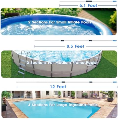 TidyMister 12 FT Heavy Duty Pool Pole with Retriever Hook, Prime Telescopic Aluminum Standard Pole for Swimming Pool Cleaning Tools Connect with Pool Net Skimmers, Brushes, Vacuum Heads