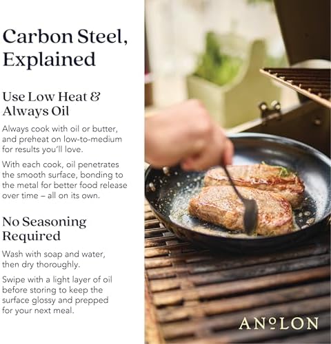 Anolon EverLast N2 Carbon Steel Frying Pan, 12-Inch, Black