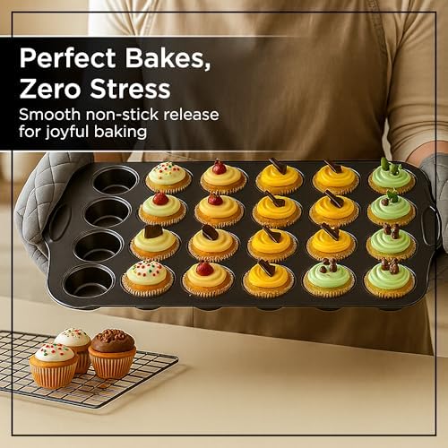 Wrenbury Mini Muffin Pan 24 Cup Set of 2 - Nonstick Small Cupcake Tin