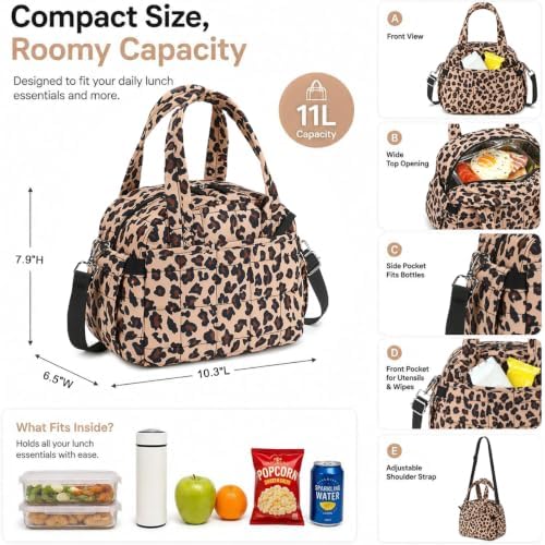 CAMTOP Lunch Box for Women Men Insulated Lunch Bag Lunch Tote Bag Leakproof Thermal Cooler Large Capacity for Travel Work School Picnic (Leopard Khaki Plaid, Medium)
