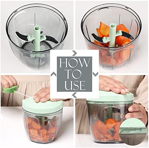 Ourokhome Manual Food Processor Vegetable Chopper, Portable Hand Pull String Garlic Mincer Onion Cutter for Veggies, Ginger, Fruits, Nuts, Herbs, etc., 900ml, Green