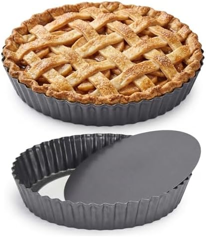 2 Pack 11 Inch Nonstick Tart Pan, Quiche Pan, Carbon Steel Deep-dish Pie Pan with Removable Loose Bottom