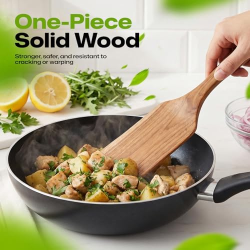 AIUHI Teak Wood Spatula for Cooking, Large Turner for Non-Stick Cookware, Handcrafted Flat Solid Wok Spatula