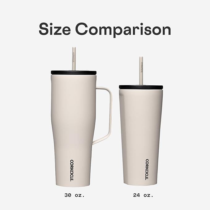 Corkcicle Cold Cup Insulated Tumbler with Straw - Keeps Drinks Cold for 12 Hours - Triple-Insulated Stainless Steel - Leak-Resistant Lid - Summer Drinkware Gift - 24 oz - Sun-Soaked Pink