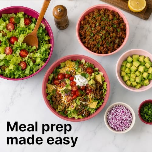 Zulay Kitchen 12 Piece Plastic Mixing Bowls with Lids Set - Leak-Proof Microwave & Freezer Safe Stackable Mixing Bowl Set for Preparing, Serving and Storing - Non-Slip Large Nesting Bowls (Red Ombre)