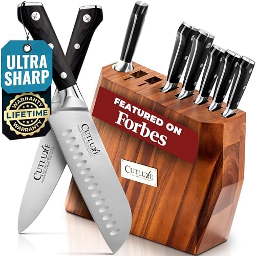 Cutluxe Kitchen Knife Set, 8-Piece Chef Knives with Acacia Wood Block