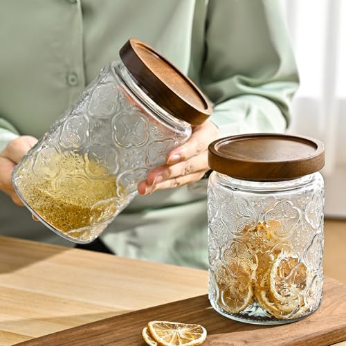 Glass Storage Containers With Lids, Glass Jars With Lids, 24oz, Set Of 3