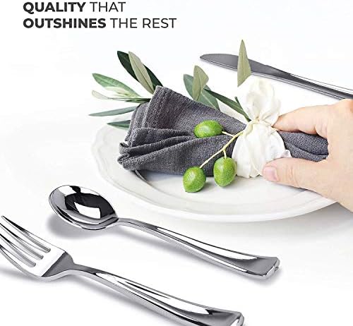 Silver Plastic Silverware Set (600-Pack) – Disposable Heavy Duty Cutlery, 200 Forks, 200 Knives, 200 Spoons for Parties, Weddings, Dinners & Holidays, Stock Your Home