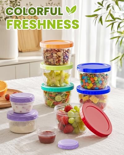9 Pack- 17/10/5/2.7oz Reusable Freezer Storage Containers, Airtight Plastic Food Sauce Salad Dressing Storage Containers with Twist Top Lids, BPA Free, Stackable, Leakproof, Microwave/Dishwasher Safe