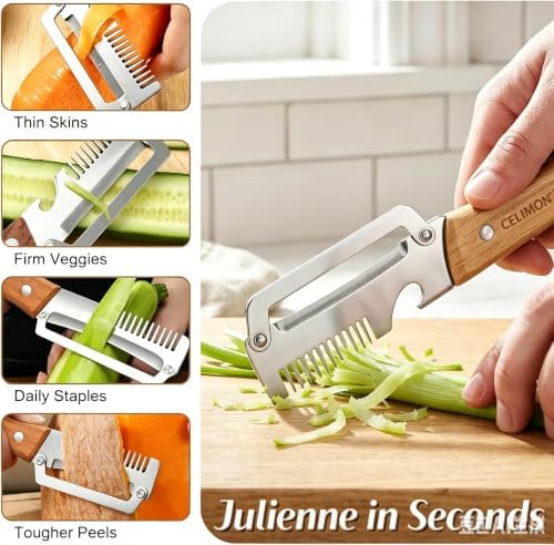 2Pcs multifunctional vegetable peeler, 2026 Upgrade peeler shredder,2.5mm stainless steel peeler With Scallion Shredder and Bottle Opener for Kitchen, Camping and Travel