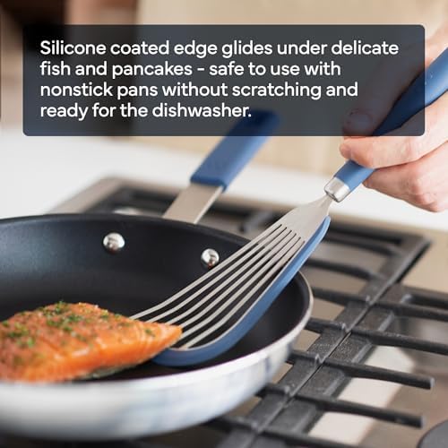 Misen Fish Silicone Spatula - Slotted Turner for Cooking - Perfect for Frying - Heat Resistant - Dishwasher Safe -1mm Thick Flexible Flipper - Soft Silicone Grip Handle for Easy Use (Pack of 2)